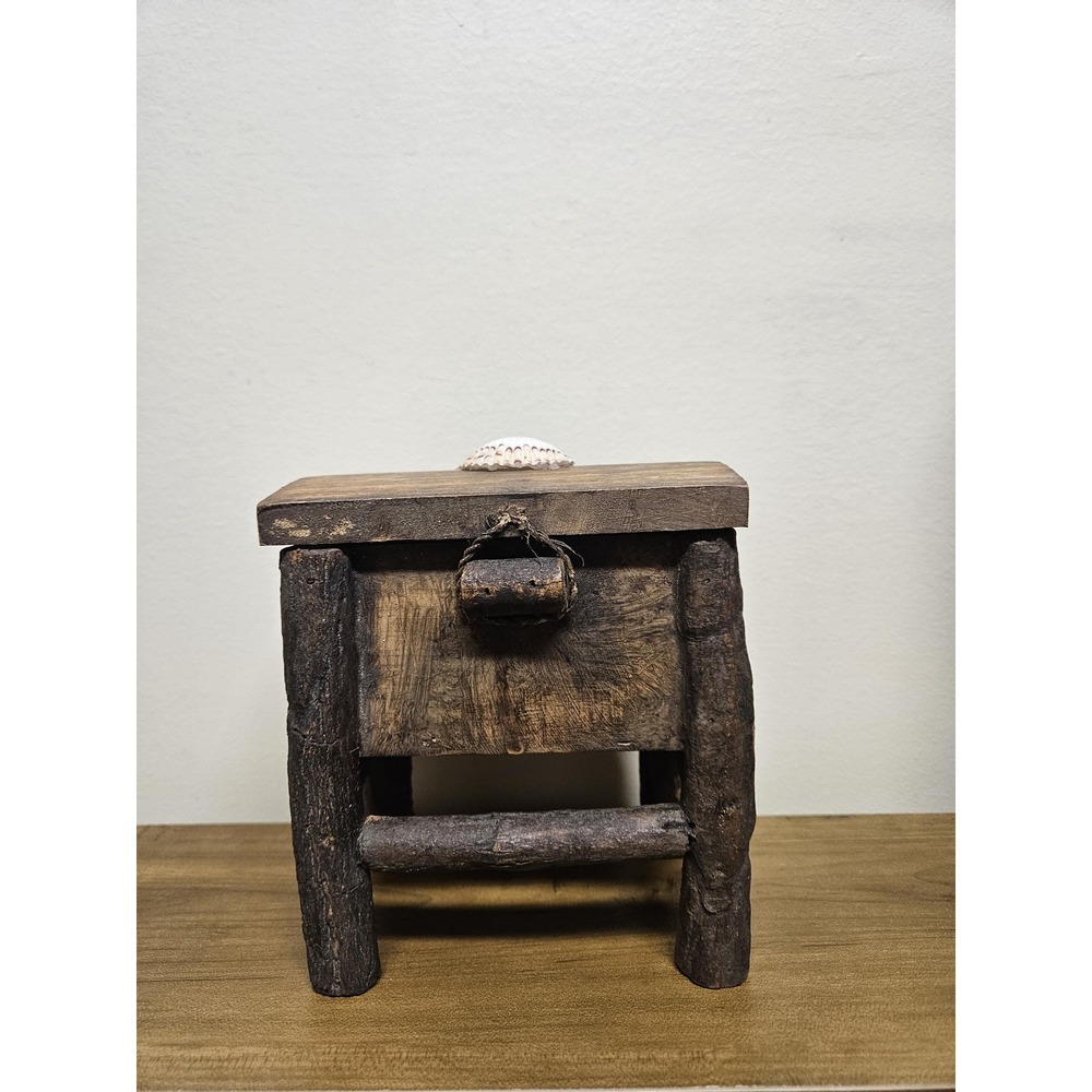 Vintage Rustic Wood Chest Trinket Box Upcycled Shell Brown Farmhouse Decor 6in